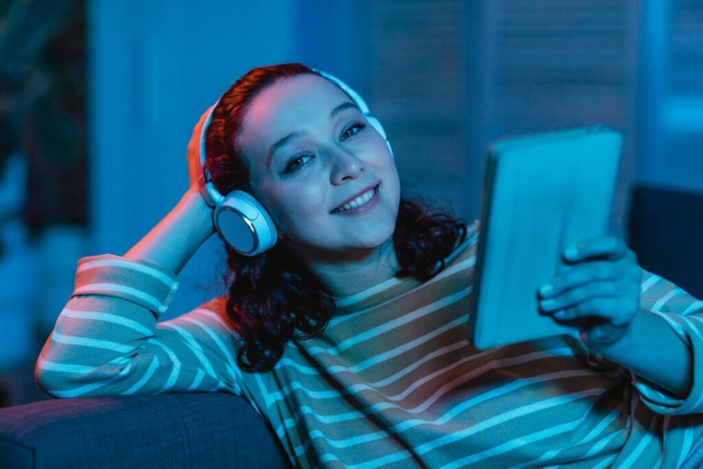 Woman using a tablet at home